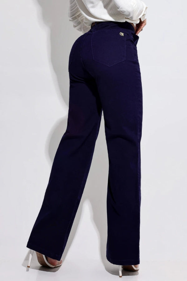 Calça Wide Leg com Cinto - Azul Magnífica